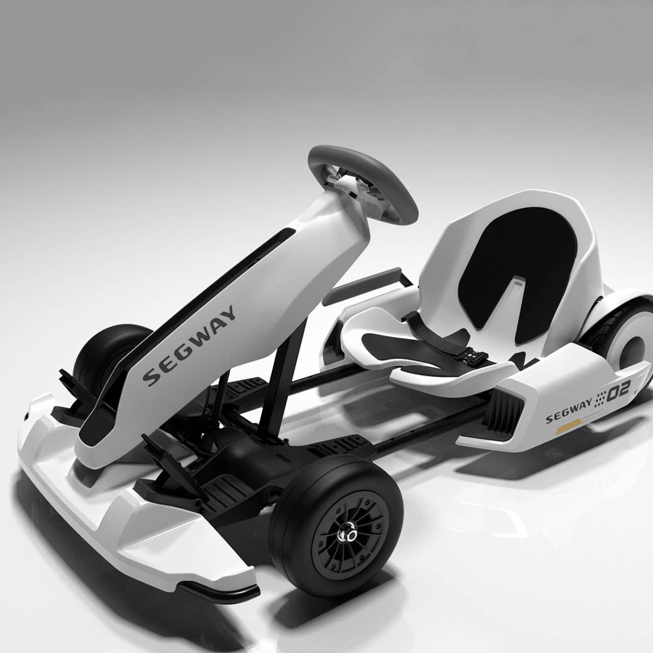 Ninebot GoKart Kit 2 оборудован сиденьем с боковой поддержкой и ремнём безопасности