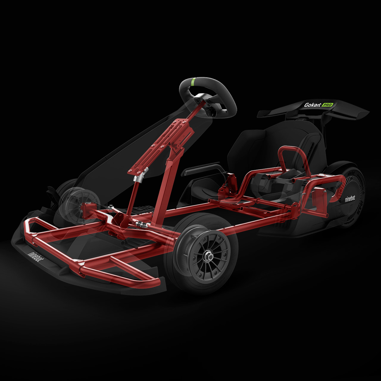 Рама электрокарта Ninebot Go-Kart Pro изготовлена из стали