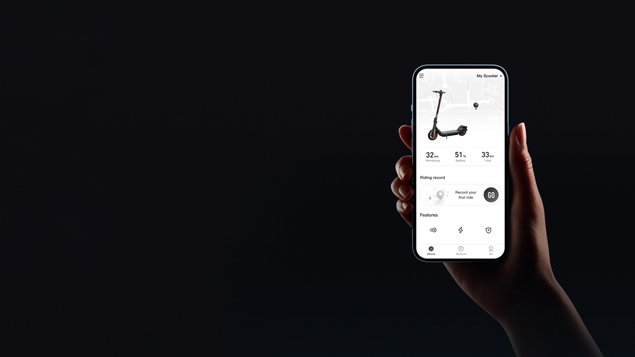 Настройками электросамоката Ninebot KickScooter F65 можно управлять через приложение
