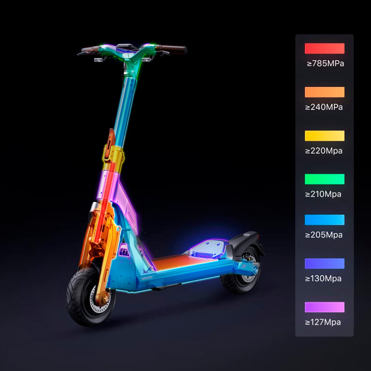 Рама SuperScooter GT1 изготовлена из авиационного алюминия и выдерживает нагрузку до 150 кг