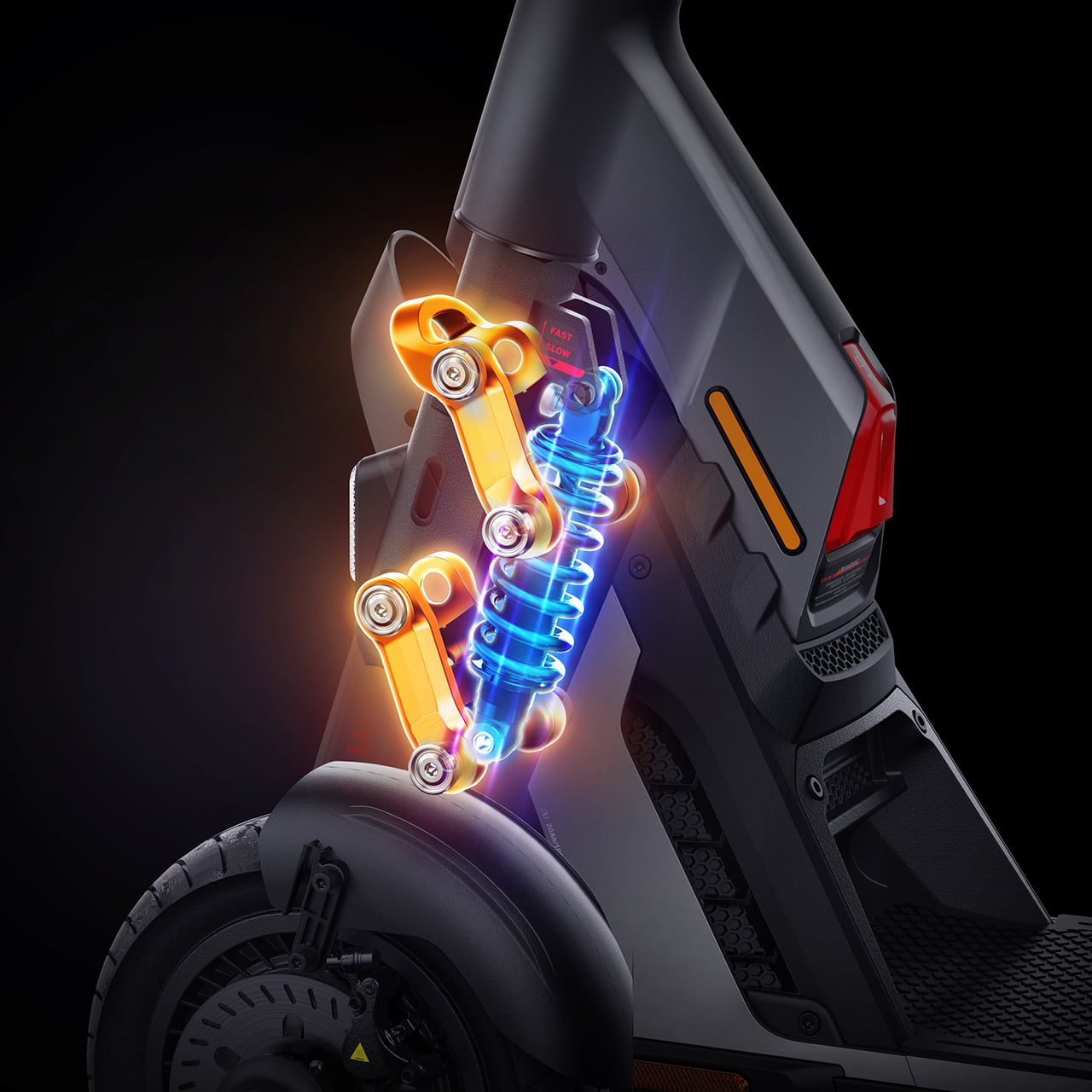 Передняя рычажная подвеска с гидравлическим амортизатором в Ninebot SuperScooter GT2
