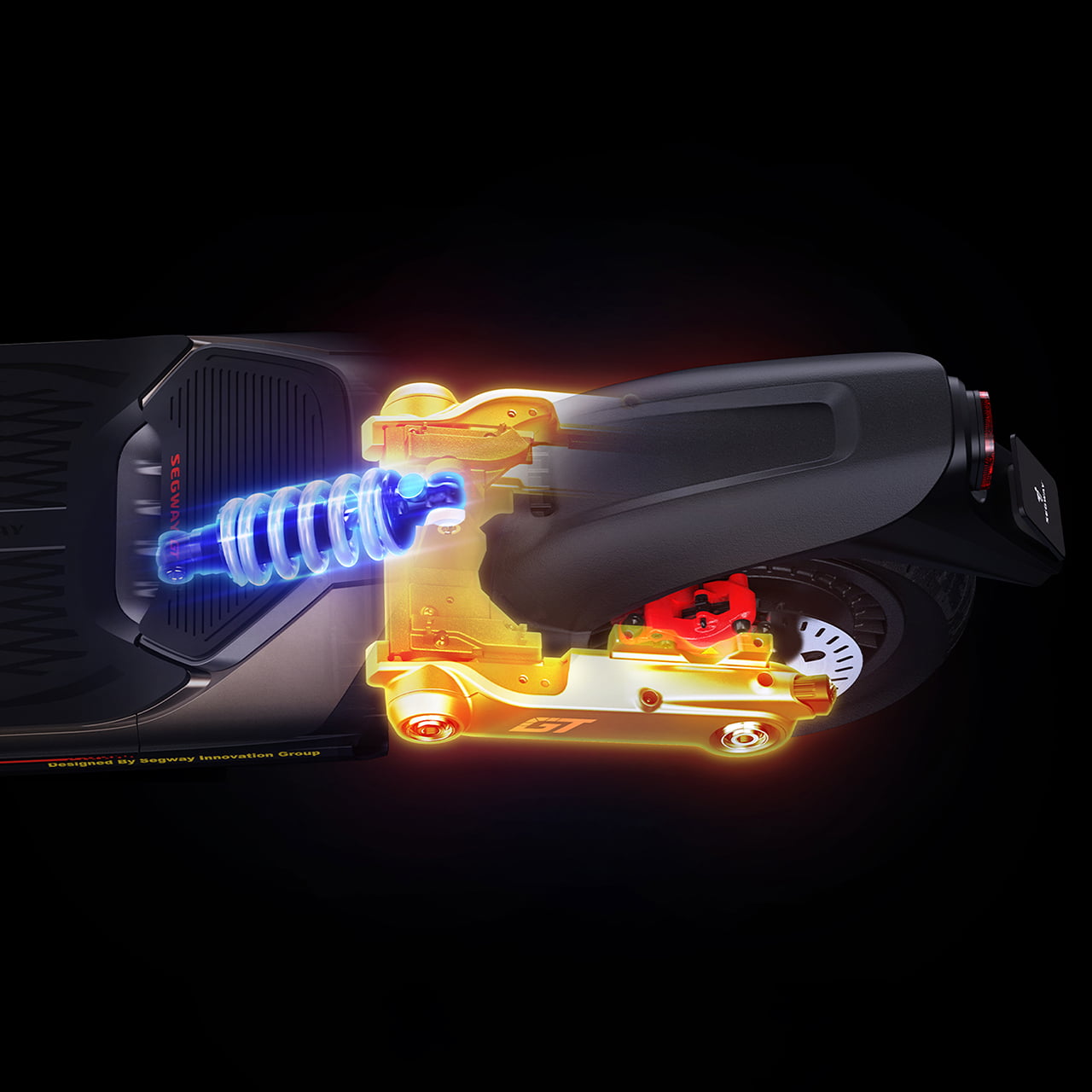 Задняя рычажная подвеска с гидравлическим амортизатором в Ninebot SuperScooter GT2